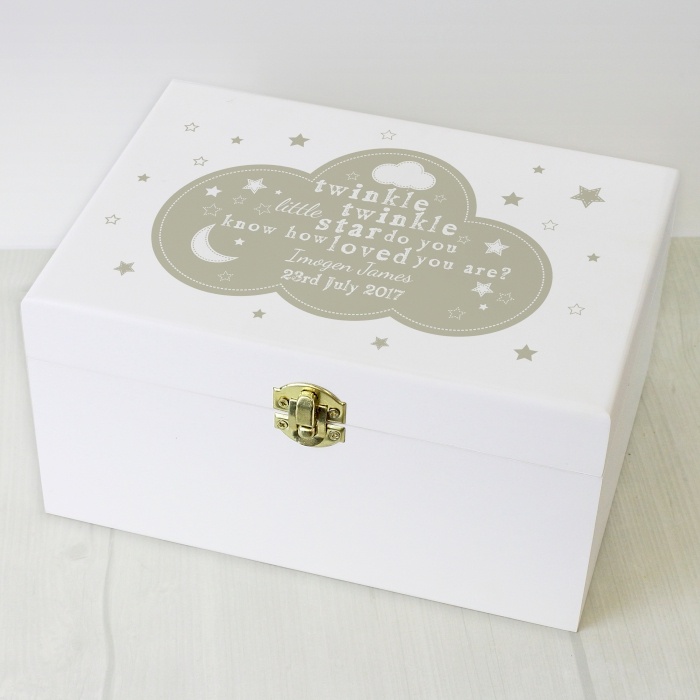 Twinkle Twinkle Personalised Wooden Keepsake Box - foldingstars